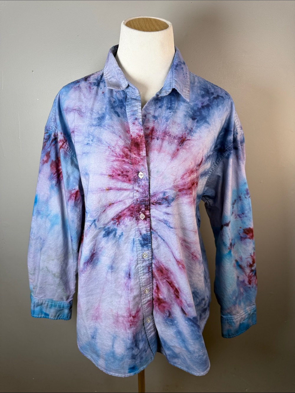 Tie-Dye Button-Up Shirt in Lavender, Blue & Berry
